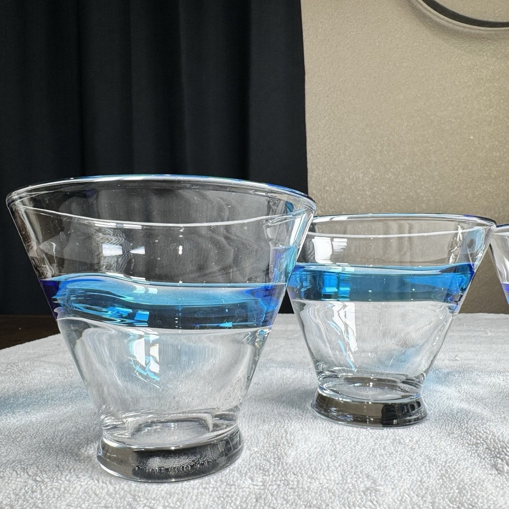 Vintage Murano Crystal Aqua Swirl Cosmo Stemless Martini Glasses- Set of 4 - Picture 2 of 6